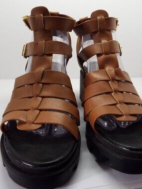 Brown Gladiator Style Sandals with Black Heel Size 8